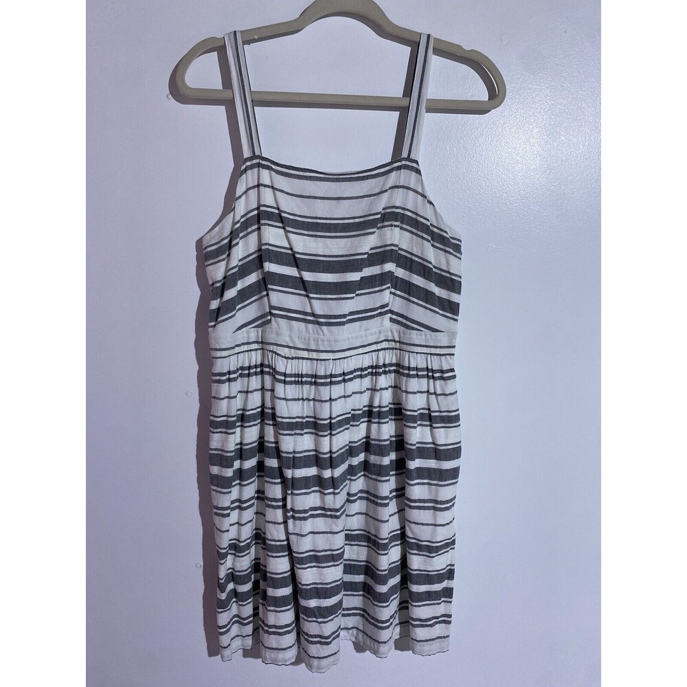 Ann Taylor Loft Dress S White Gray Stripe Fit‎ Flare Sleeveless Strap Sundress